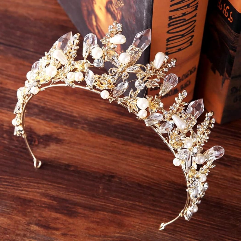 Bmirth Baroque Crowns and Tiaras Gold Crystal Wedding Queen Crowns Bride Pearl Rhinestone Princess Crown for Women and Girls - Image 2